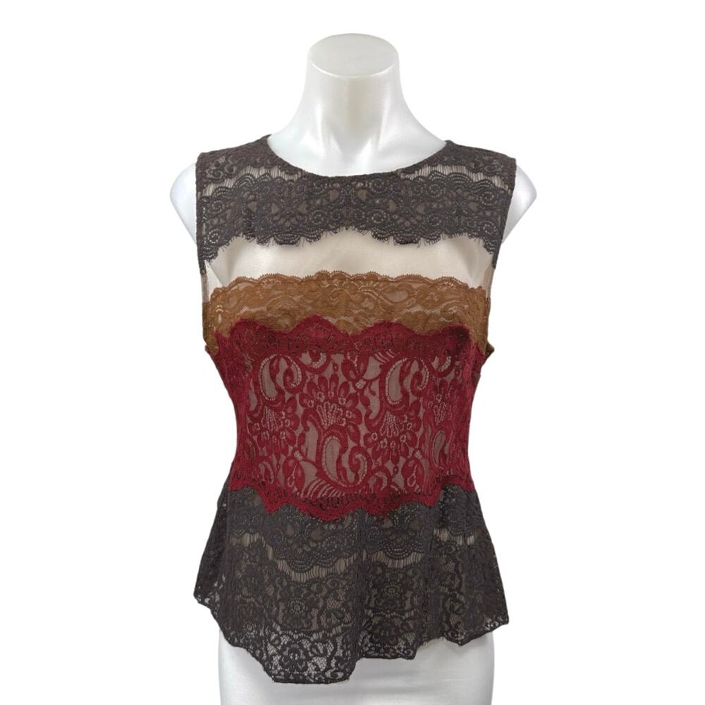Bailey44 Multicolor Colorblock Floral Paisley Embroidered Mesh Tank Blouse Top L